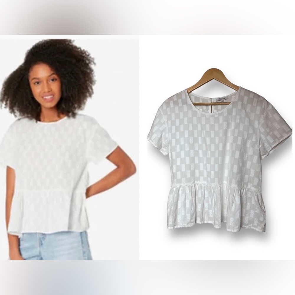 NWTS! Madewell White Medford Jacquard Eyelet Ruffle Top Shirt Blouse, Size Small